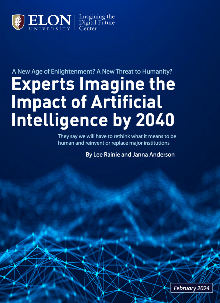 Cover of Elon University Imagining the Digital Future Center report on AI in 2040.